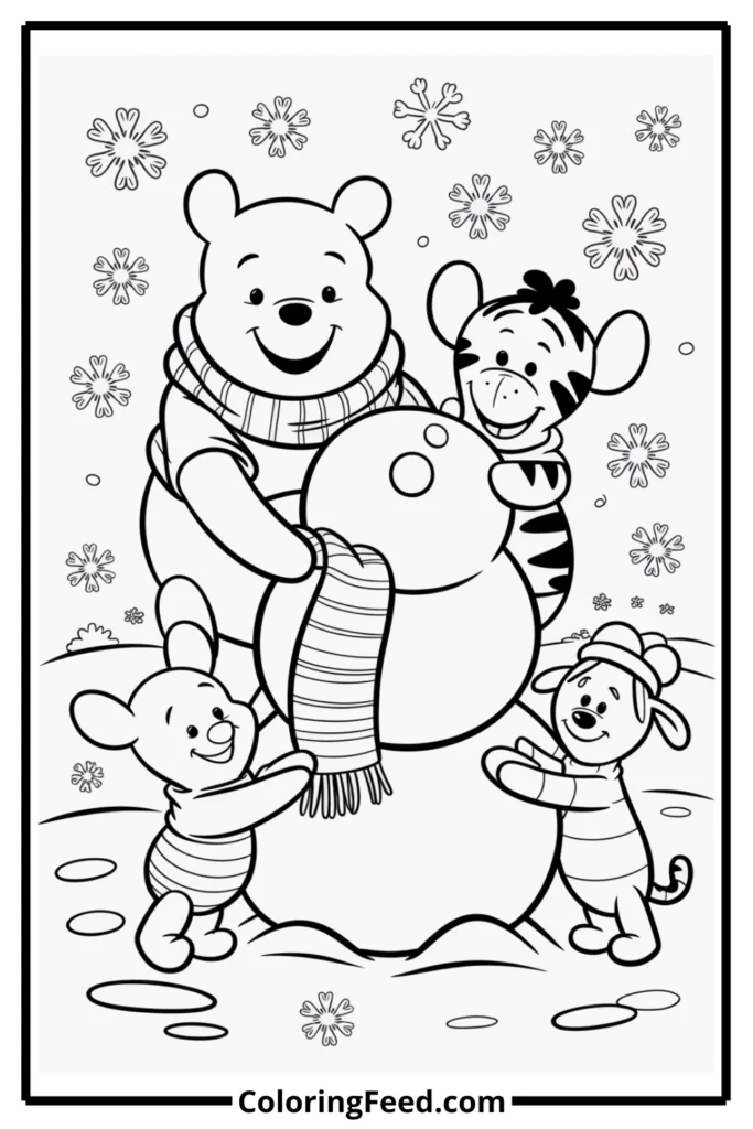 Winnie the Pooh and Friends Snow Day Coloring Page
