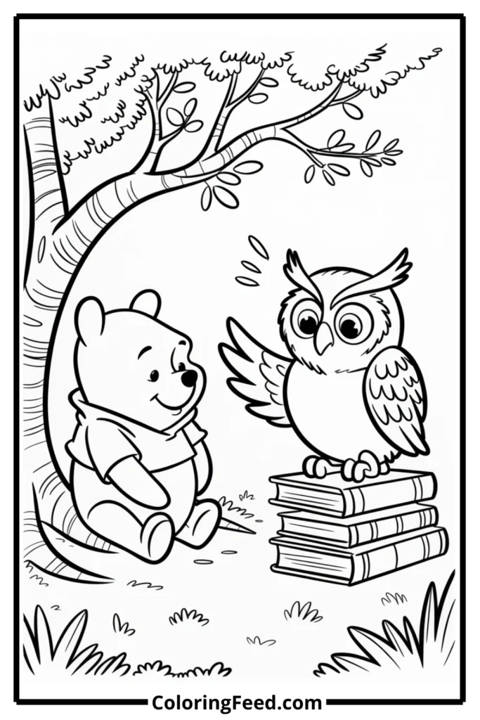 Winnie the Pooh and Owl Coloring Page