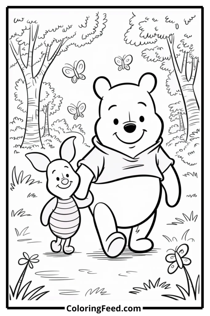 Winnie the Pooh and Piglet Walking Coloring Page