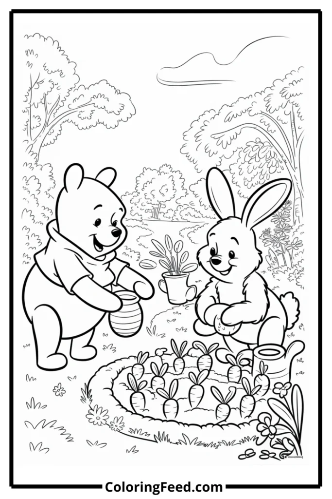 Winnie the Pooh and Rabbit’s Garden Coloring Page