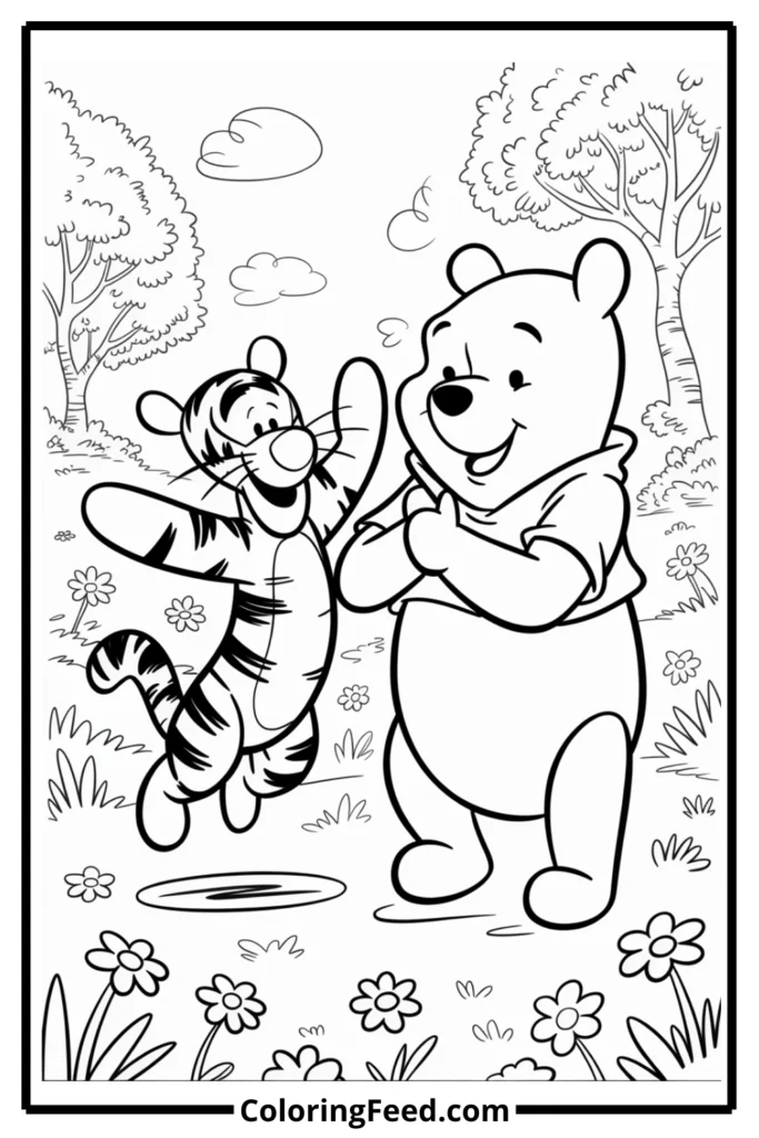Winnie the Pooh and Tigger Bounce Coloring Page