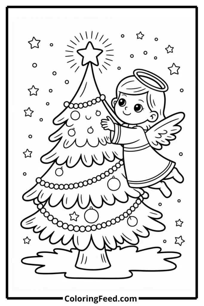 Angel Girl Christmas Tree Coloring Page