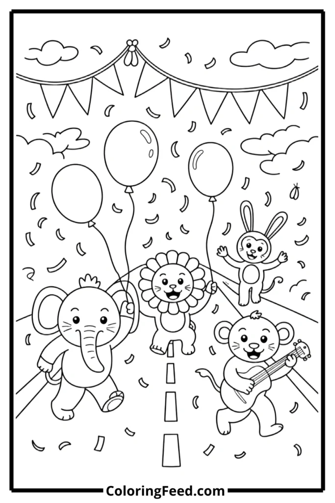 Animal Parade Coloring Pages