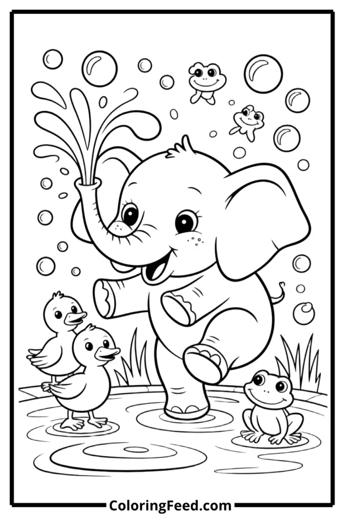 Baby Elephant Bath Time Coloring Pages