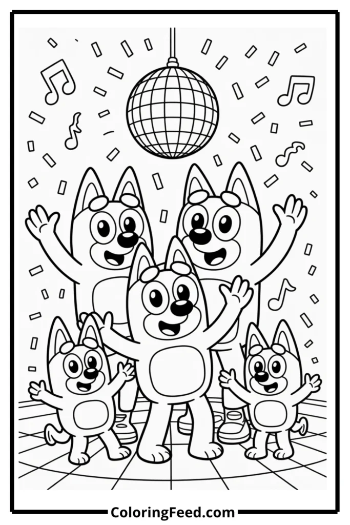 Bluey Dancing Party Coloring Pages