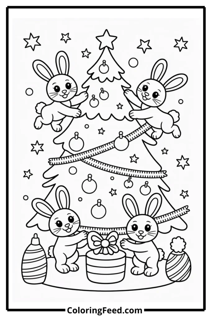Bunny Family Christmas Tree Coloring Page