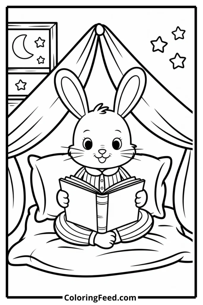 Bunny Reading Storybook Coloring Page