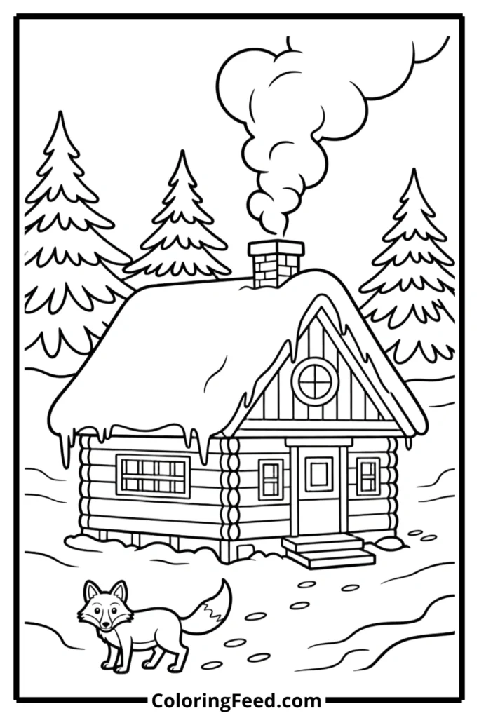 Cabin Under the Snowfall Coloring Pages