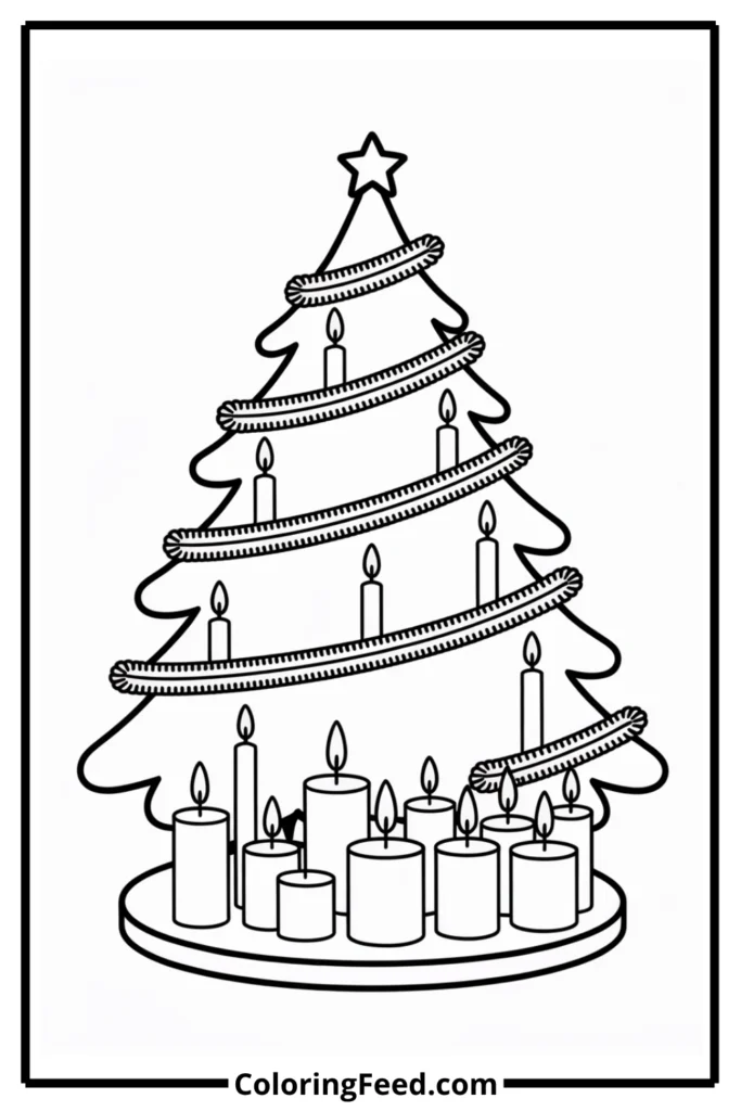 Candle Decorated Christmas Tree Coloring Page