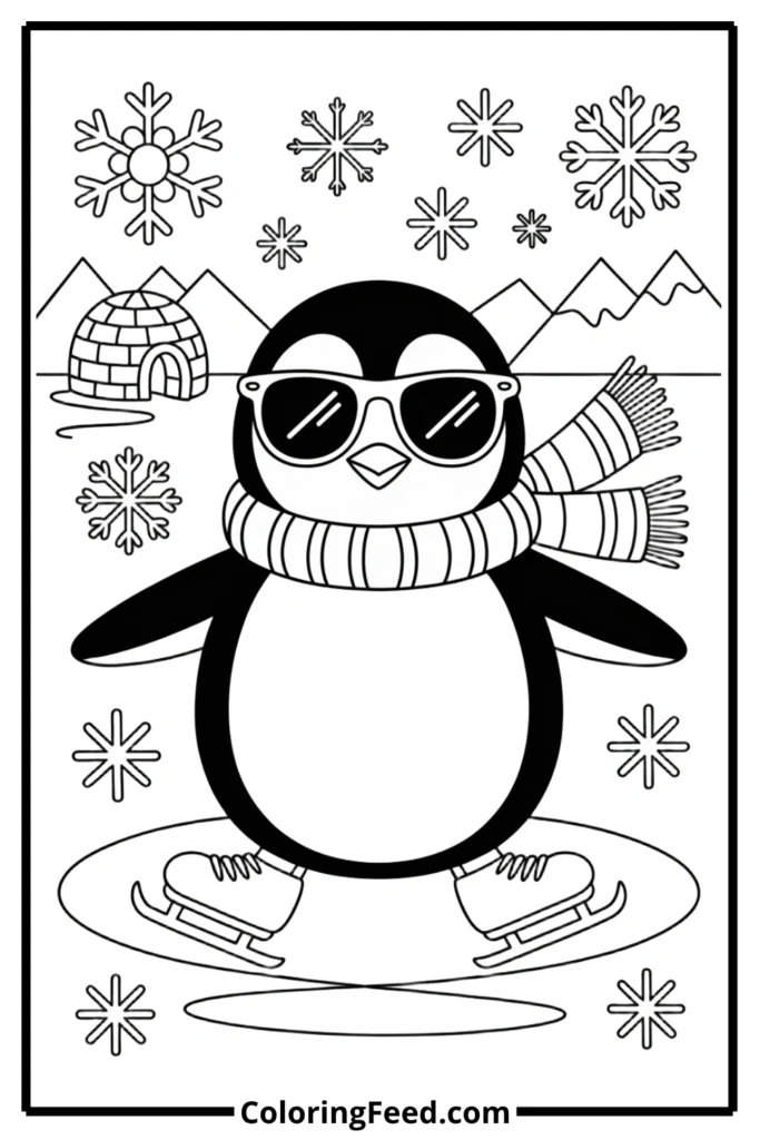 Cool Penguin with Scarf Coloring Pages
