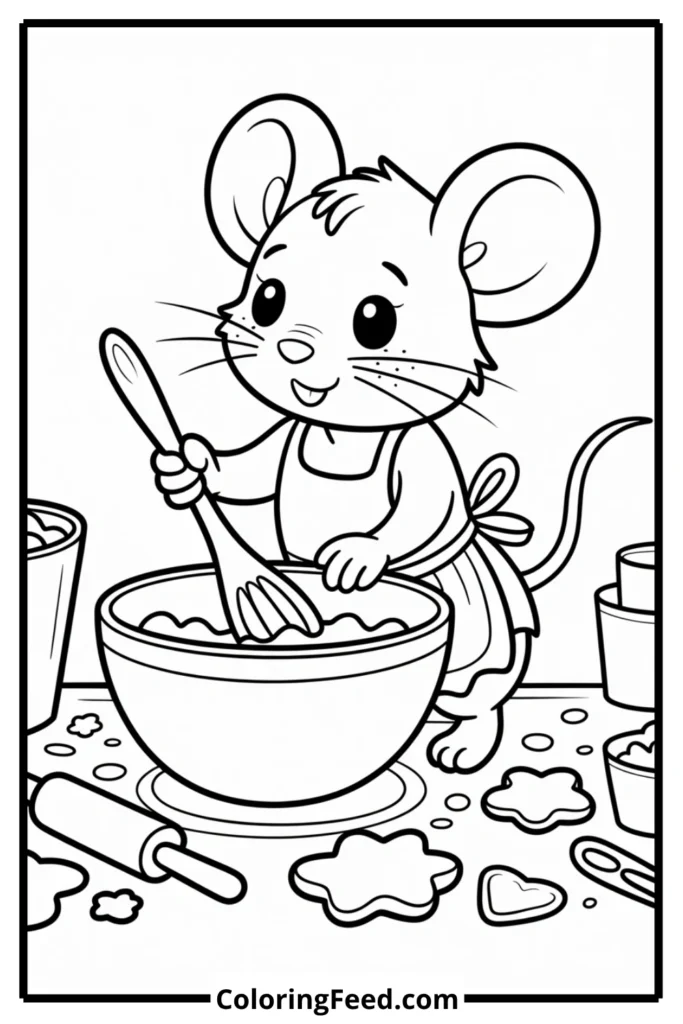 Cute Mouse Baking Cookies Coloring Page