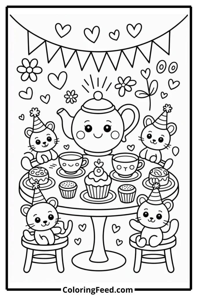 Cute Tea Party Coloring Pages