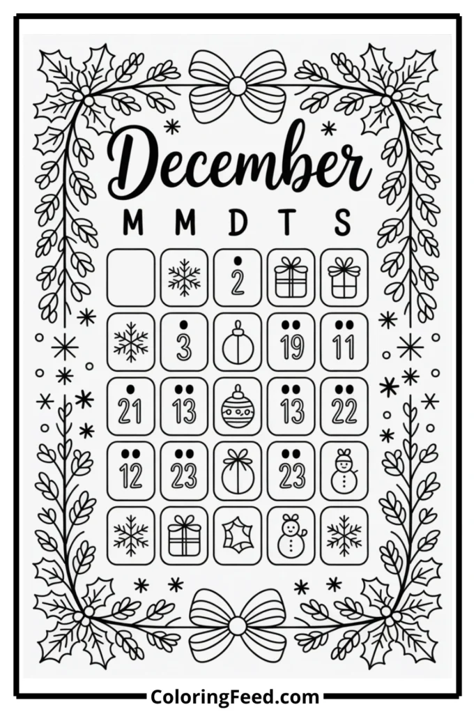 December Calendar Fun Coloring Pages