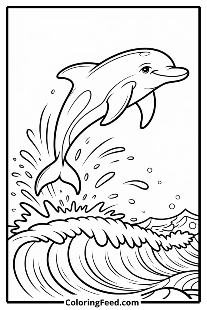 Dolphin Jumping Over Waves Coloring Page