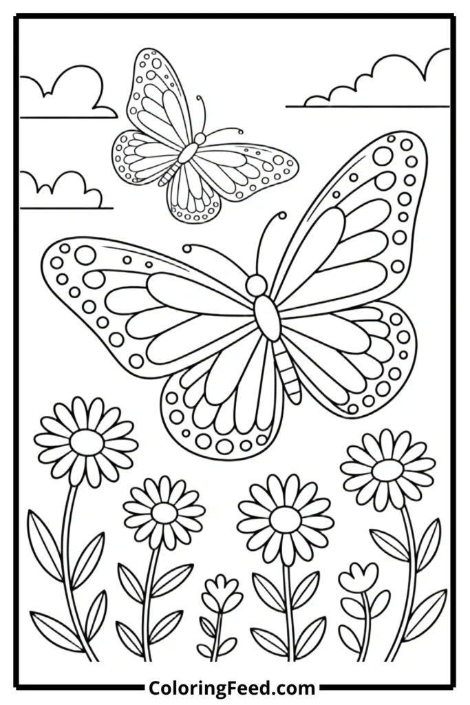 Easy Butterfly Meadow Coloring Pages