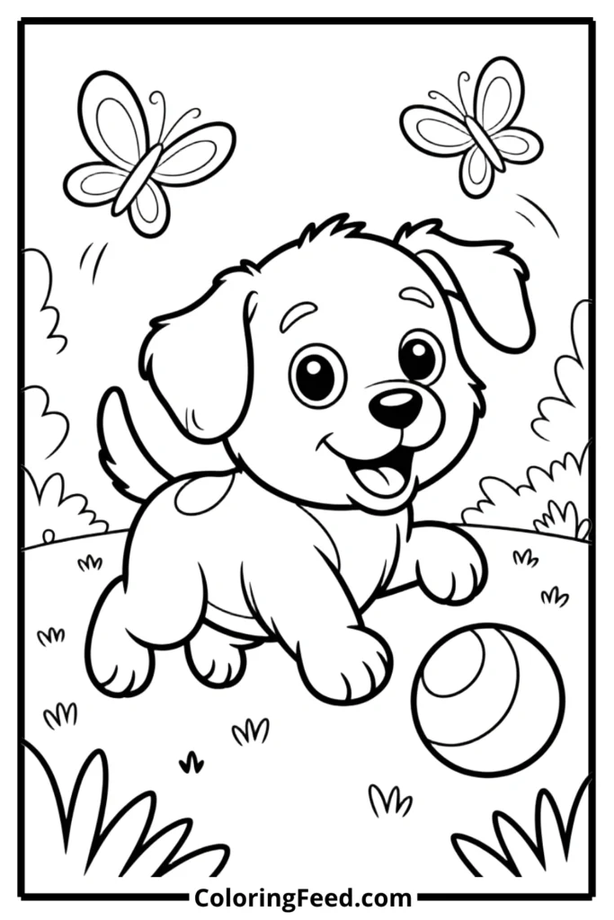 Easy Puppy Playtime Coloring Pages