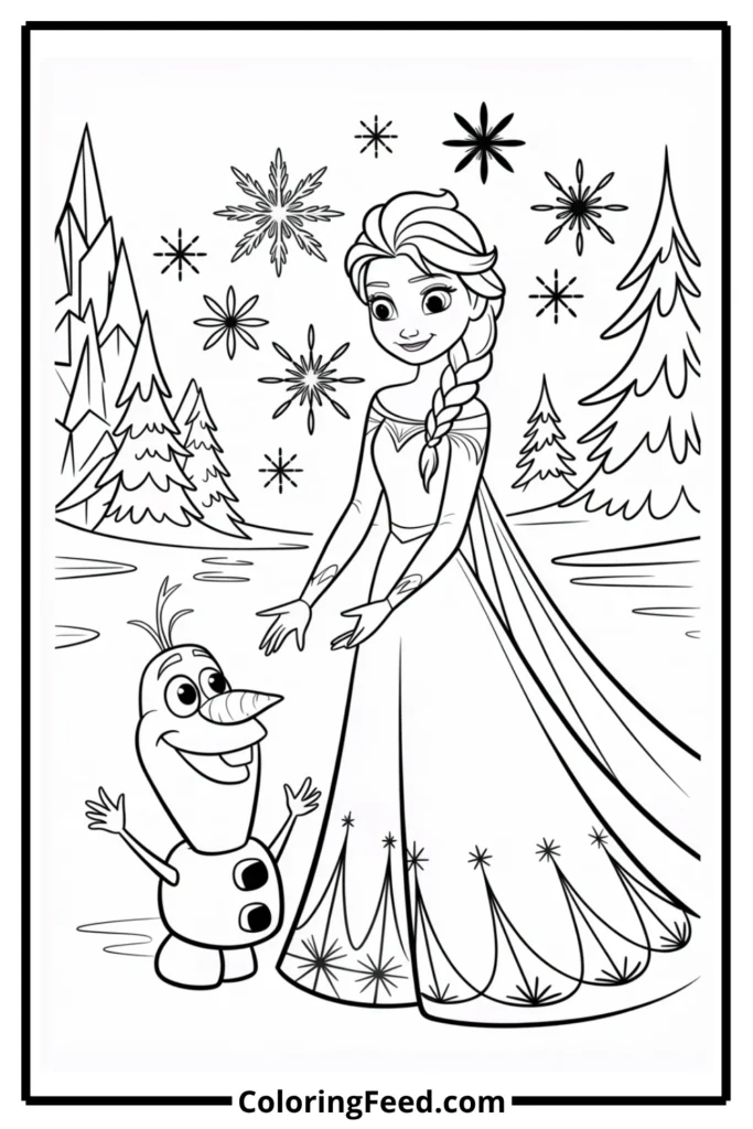 Elsa and Anna Winter Magic Coloring Pages