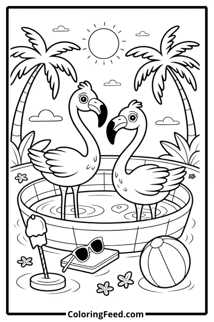 Flamingo Pool Party Coloring Pages