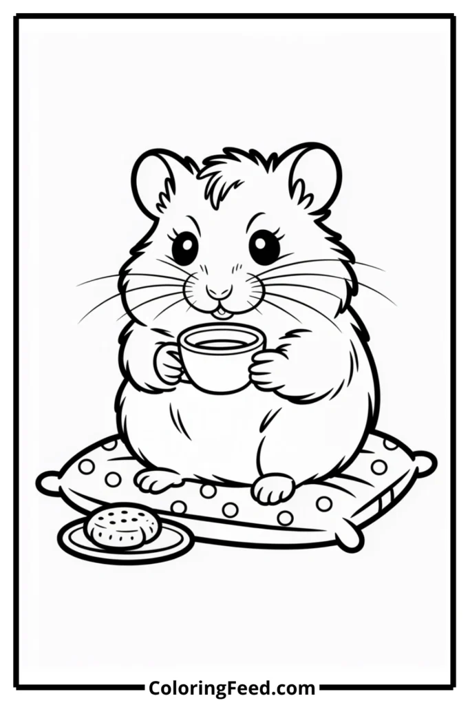 Hamster Drinking Tea Coloring Page