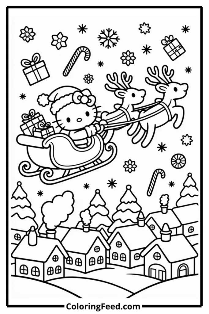 Hello Kitty Riding a Reindeer Sleigh