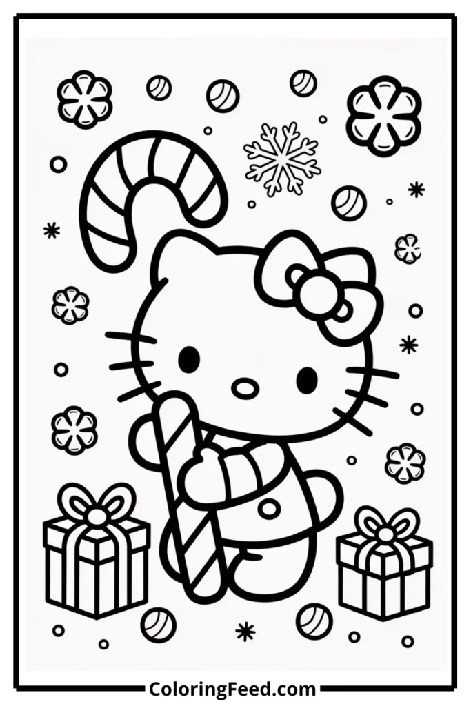 Hello Kitty with a Giant Candy Cane