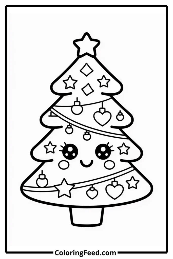Kawaii Christmas Tree Coloring Page
