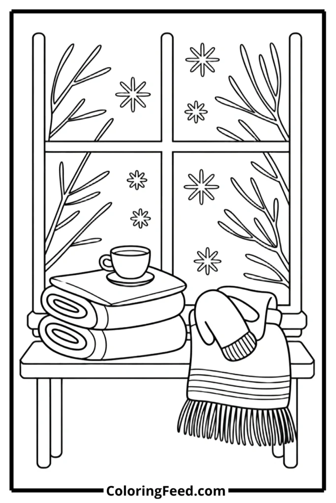 Knitted Blanket and Tea Coloring Pages