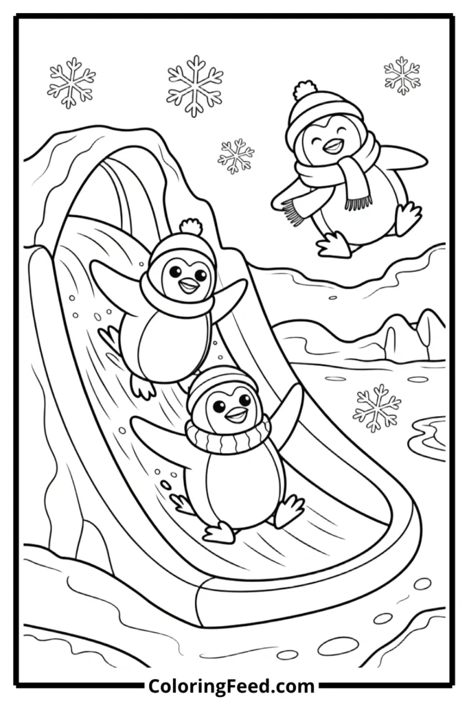 Penguin Ice Slide Coloring Pages