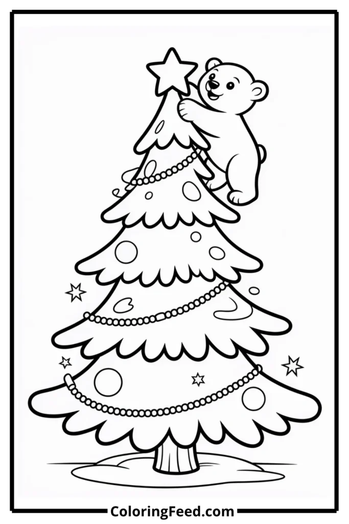 Polar Bear Cub Christmas Tree Coloring Page