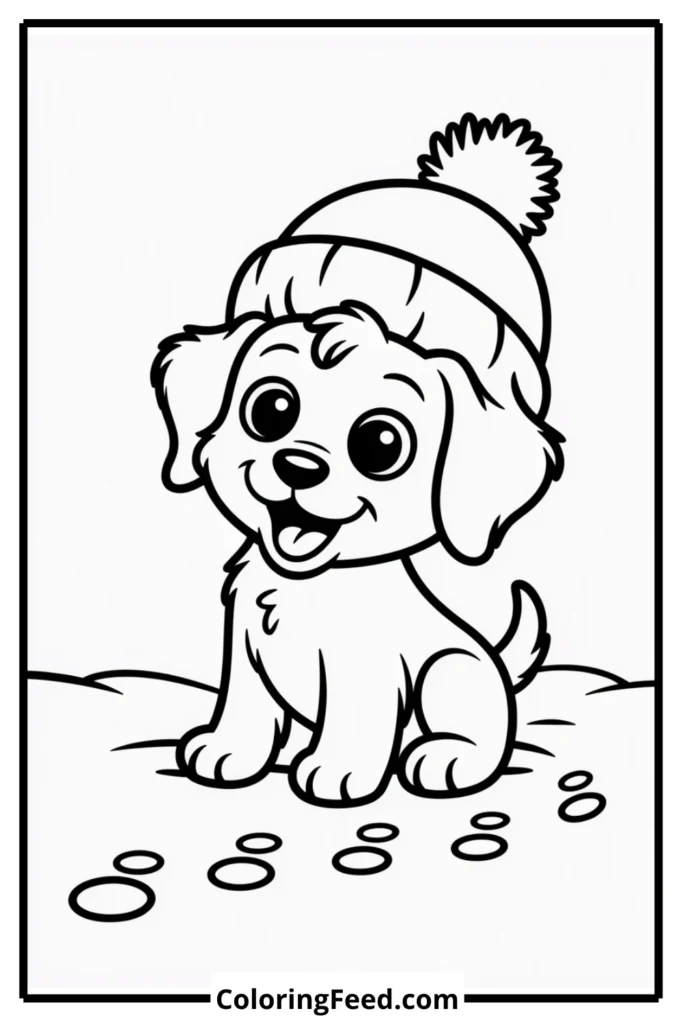 Puppy Wearing Winter Hat Coloring Page