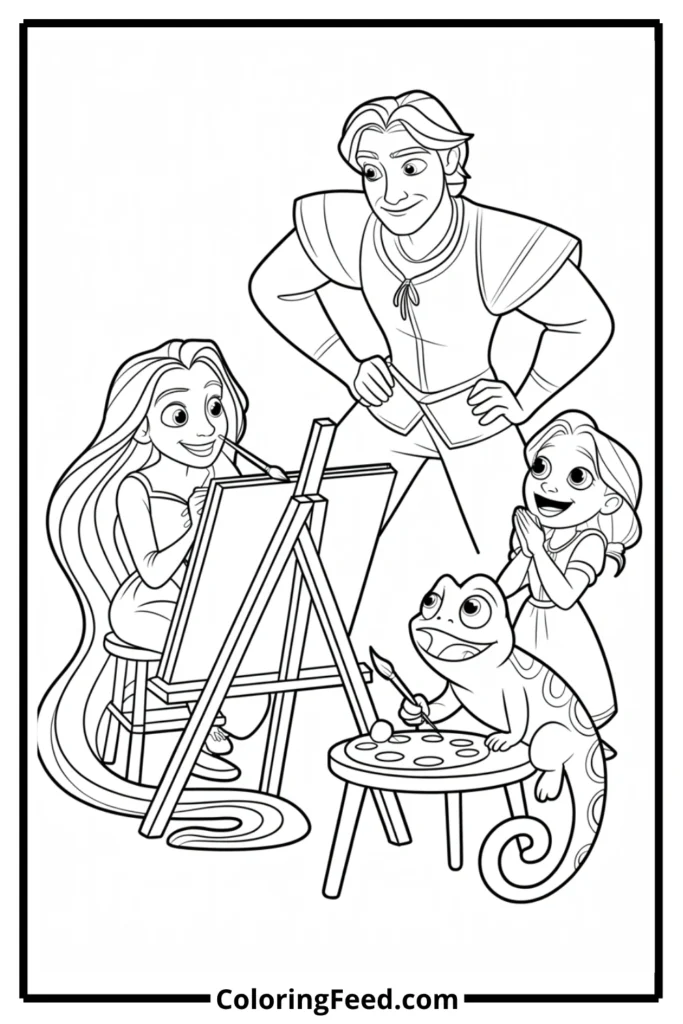 Rapunzel Painting Portrait of Flynn Coloring Page
