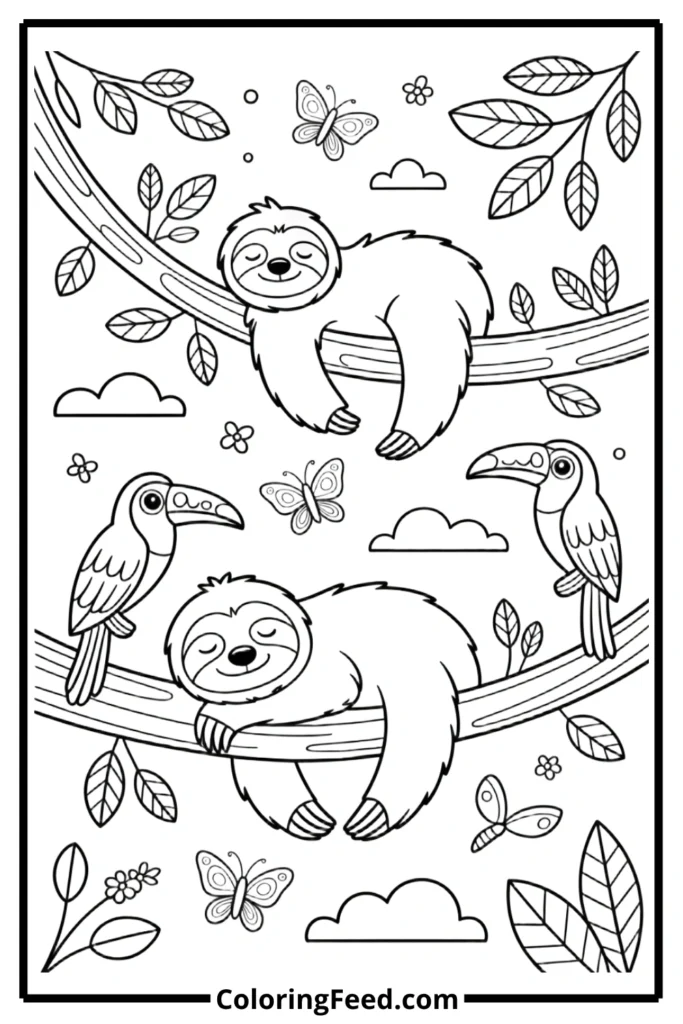 Sleepy Sloth Coloring Pages