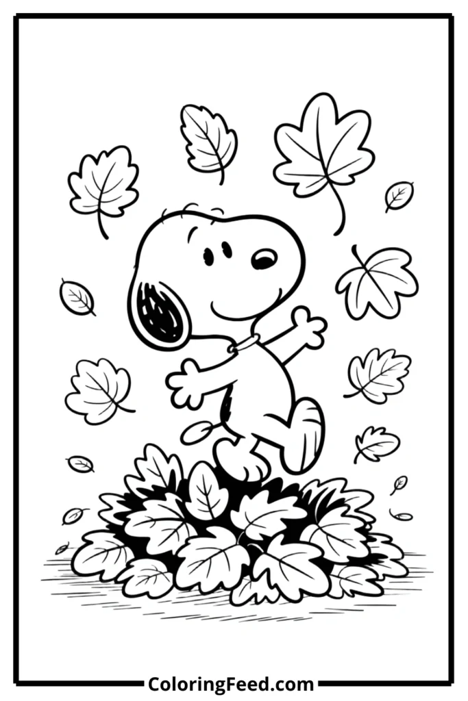 Snoopy Autumn Leaves Coloring Pages