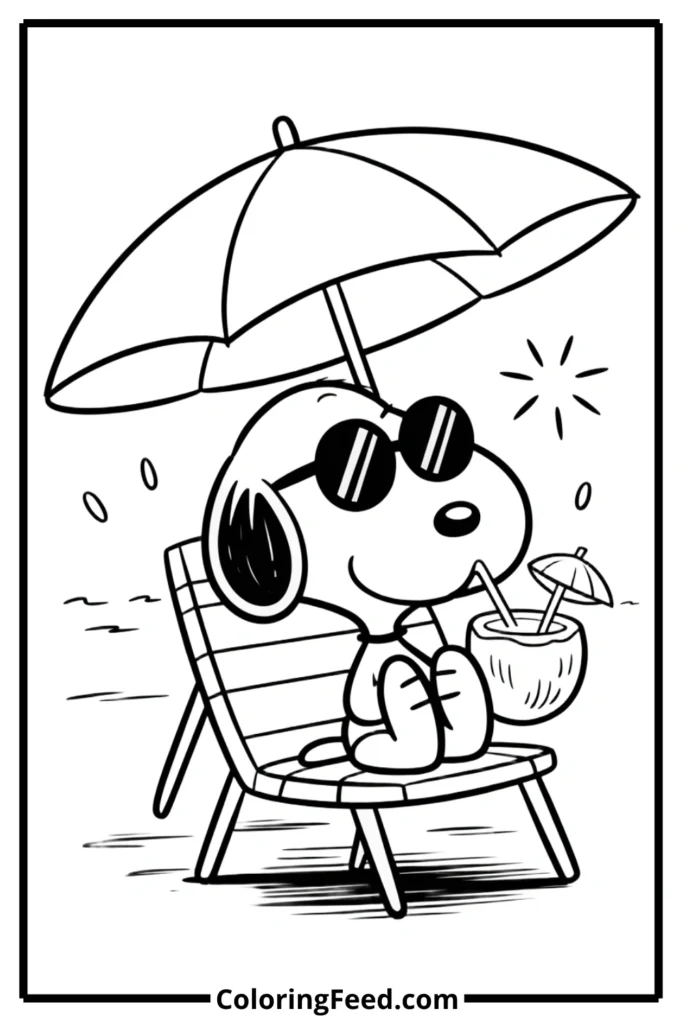 Snoopy Beach Vacation Coloring Pages
