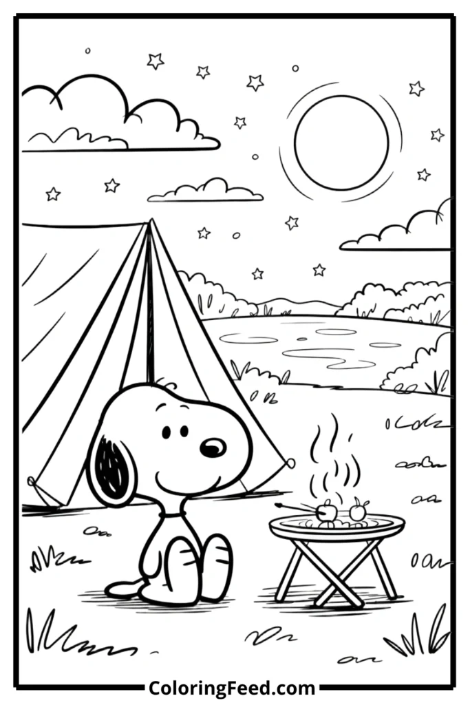 Snoopy Camping Under the Stars Coloring Pages