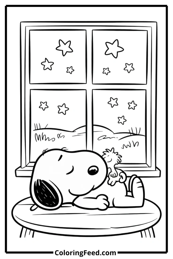 Snoopy Cozy Bedtime Coloring Pages