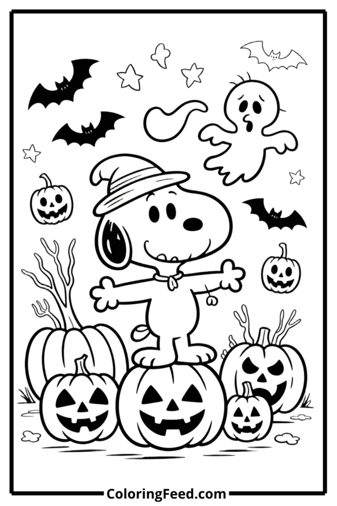 Snoopy Halloween Costume Party Coloring Pages