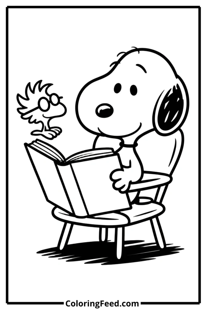 Snoopy Reading Stories to Woodstock Coloring Pages