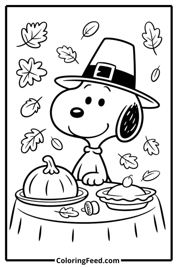 Snoopy Thanksgiving Feast Coloring Pages