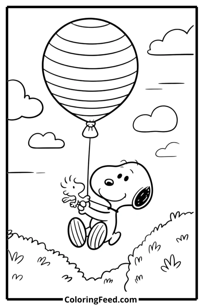 Snoopy and Woodstock Hot Air Balloon Coloring Pages