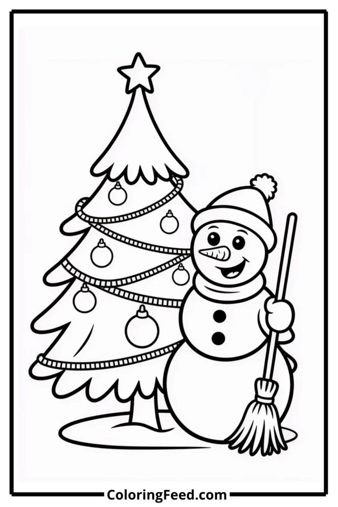 Snowman Christmas Tree Coloring Page