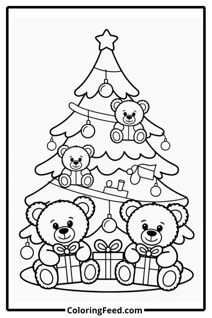 Teddy Bear Christmas Tree Coloring Page