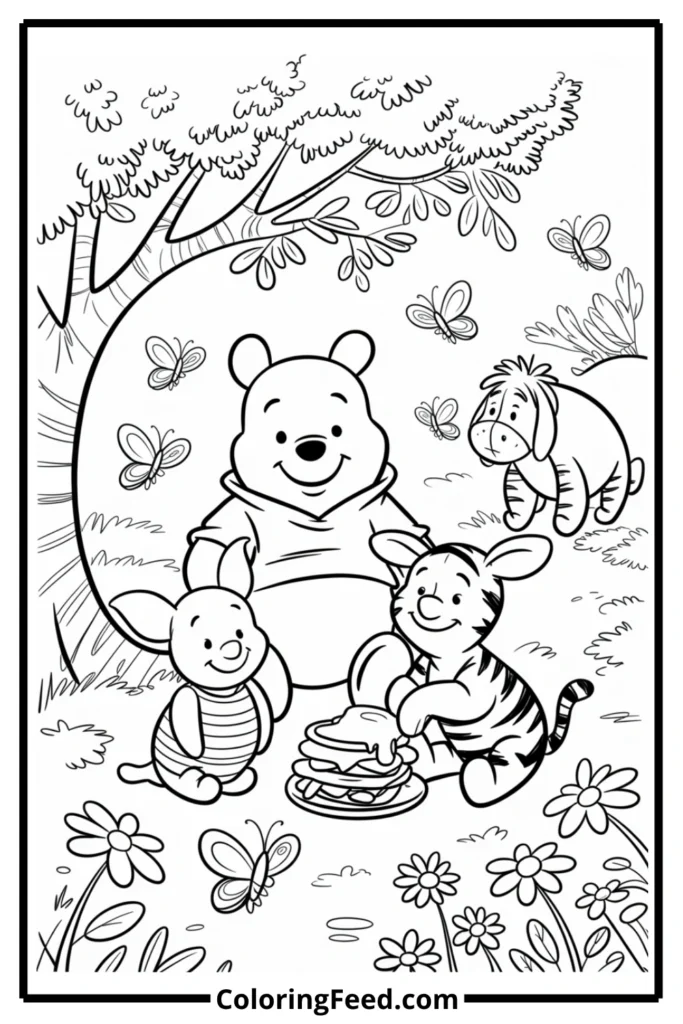Winnie the Pooh Spring Picnic Coloring Pages