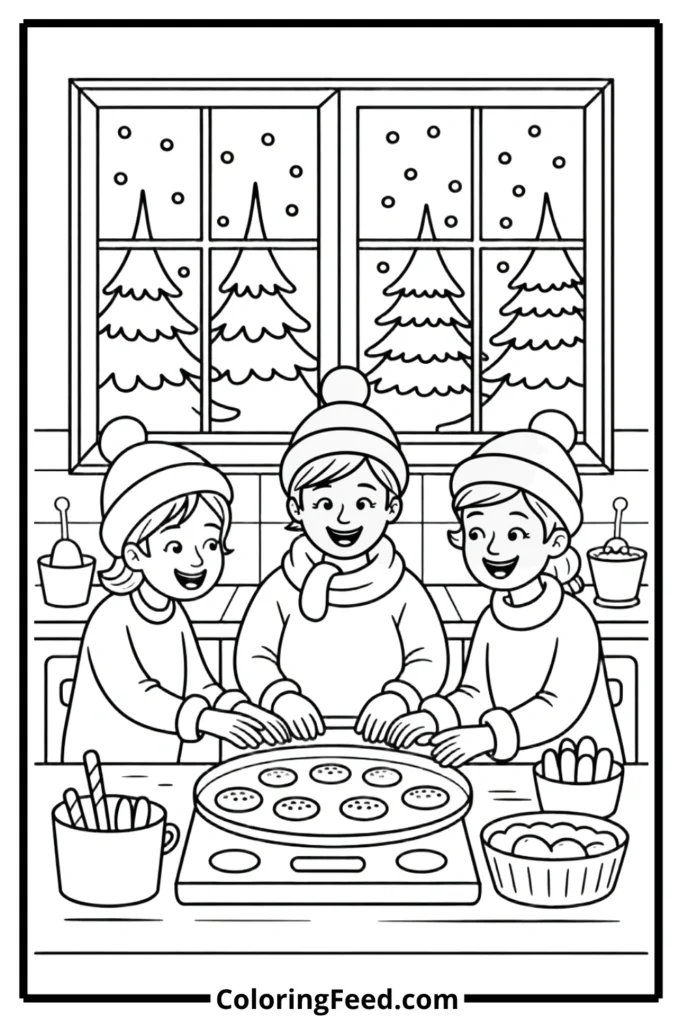 Winter Baking with Friends Coloring Pages