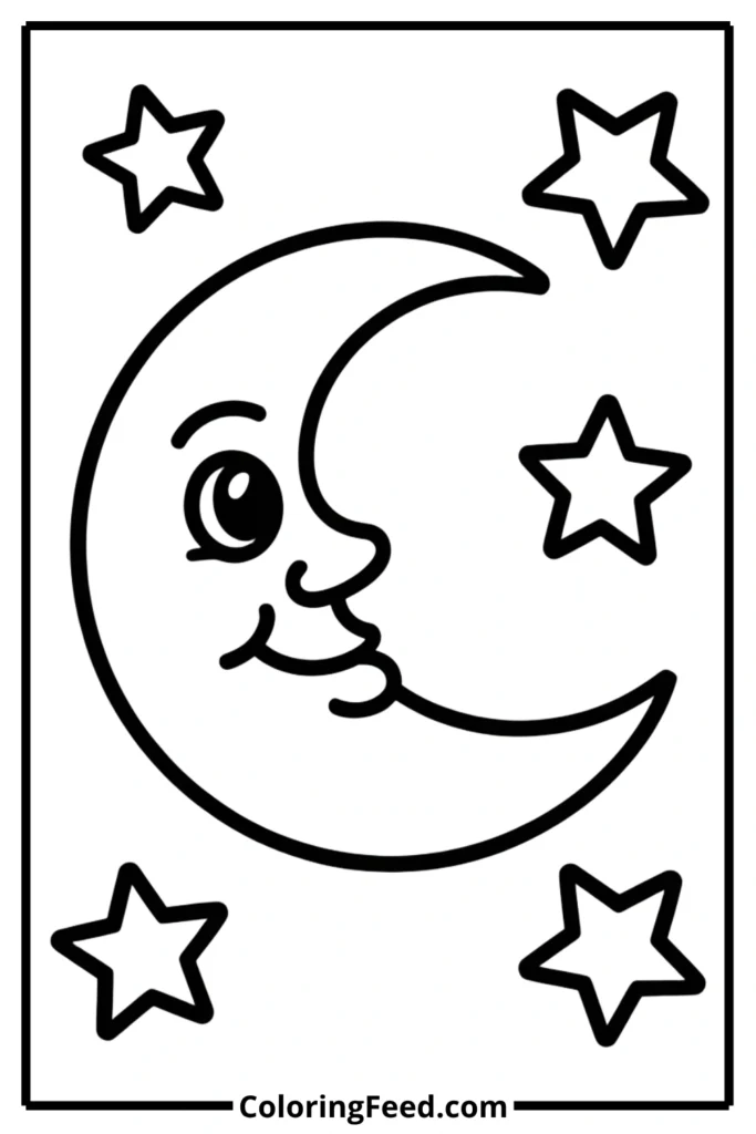 Simple Moon & Stars Coloring Page